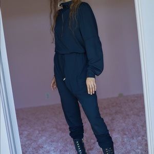 Selkie Black Zipper Sweatshirt Jumpsuit
